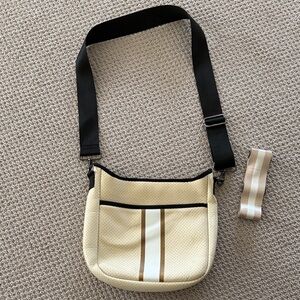HAUTE SHORE Cream Crossbody Bag with Tan and White Stripes